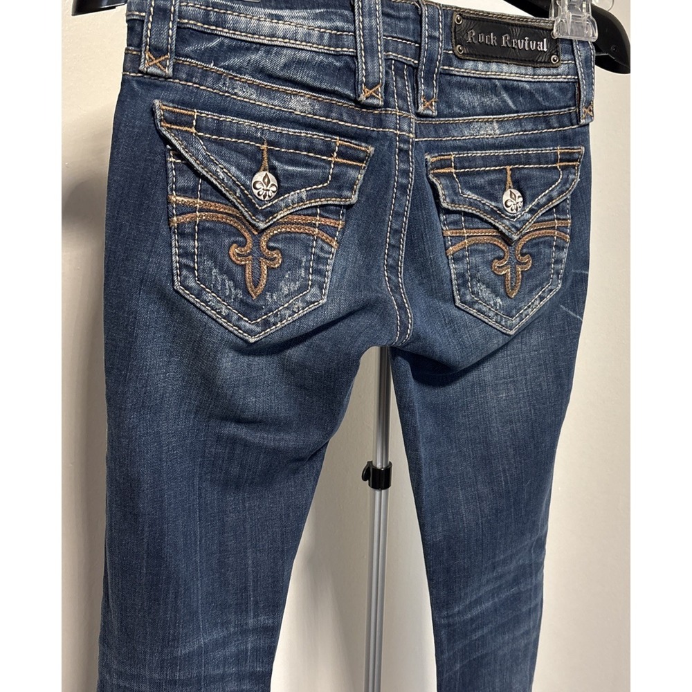 Rock Revival Jeans Womens 25 Noelle Boot Rhinestone Pockets Distressed Denim - Picture 3 of 12